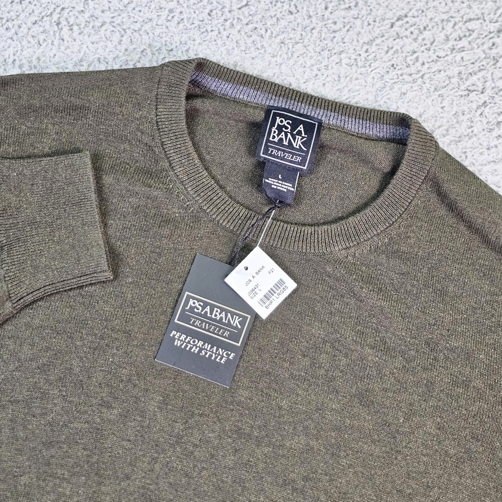 Jos A Bank Traveler Sweater Mens Large Green 100% Pima Cotton Crewneck Pullover